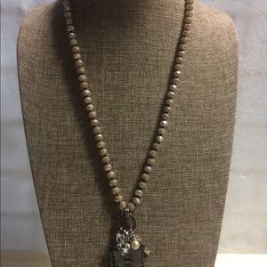 Beige Beaded “Faith” Dog Tag Necklace
